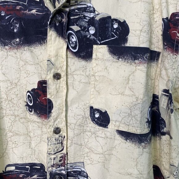 Red Head Shirt Men's Size Large Route 66 Vintage Cars Pocket Button Front Yellow - Picture 7 of 7